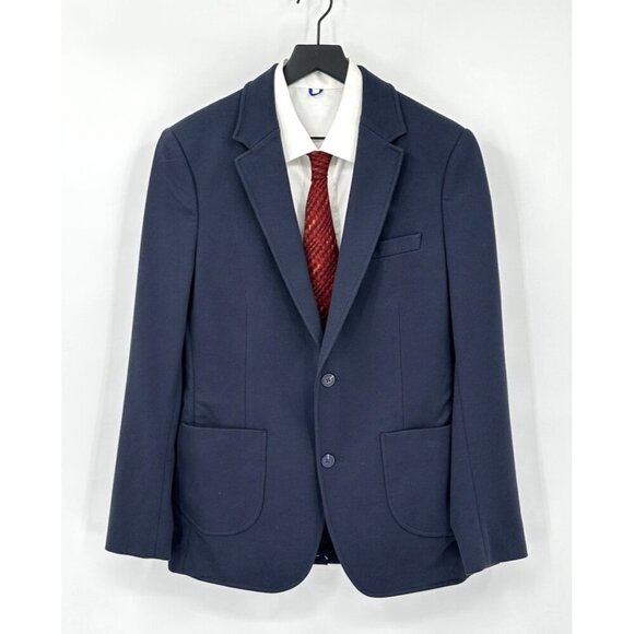 01.ALGO jacket blazer sport coat knit stretch two button unlined navy blue M - Picture 2 of 10